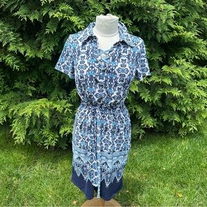 ALLISON BRITTANY Dress Short Sleeve Collared Pullover Boho Paisley Print Size M